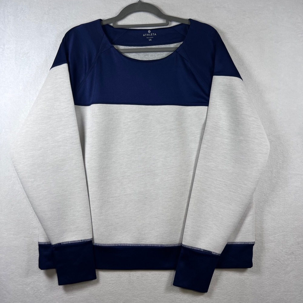 Athleta Womens Colorblock Raglan Sweatshirt Navy Gray 1X Plus